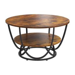 Metal Twist Round Coffee Table with Marble Top Like Finish Stylish 2-Tier Design