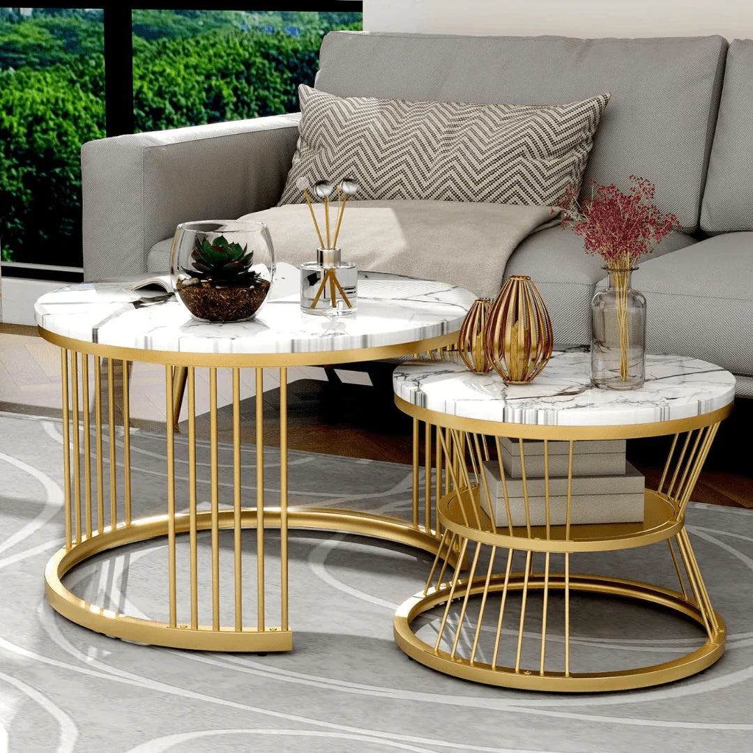 Metal Twist Stylish Look Round Wrought Iron Coffee Table Set of 2