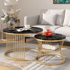 Metal Twist Stylish Look Round Wrought Iron Coffee Table Set of 2