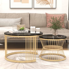 Metal Twist Stylish Look Round Wrought Iron Coffee Table Set of 2