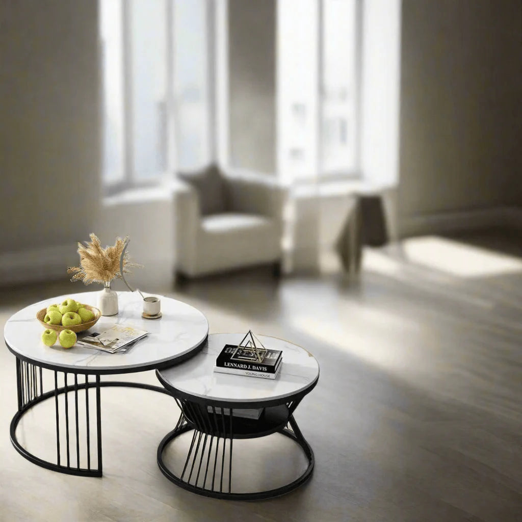Metal Twist Stylish Look Round Wrought Iron Coffee Table Set of 2