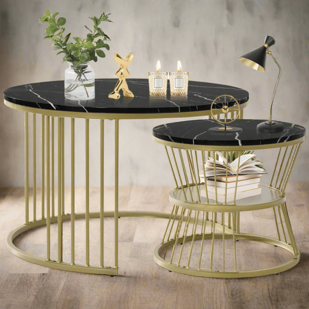 Metal Twist Stylish Look Round Wrought Iron Coffee Table Set of 2
