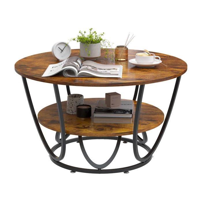 Metal Twist Round Coffee Table with Marble Top Like Finish Stylish 2-Tier Design