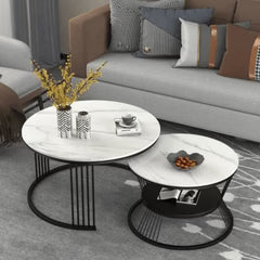 Metal Twist Stylish Look Round Wrought Iron Coffee Table Set of 2